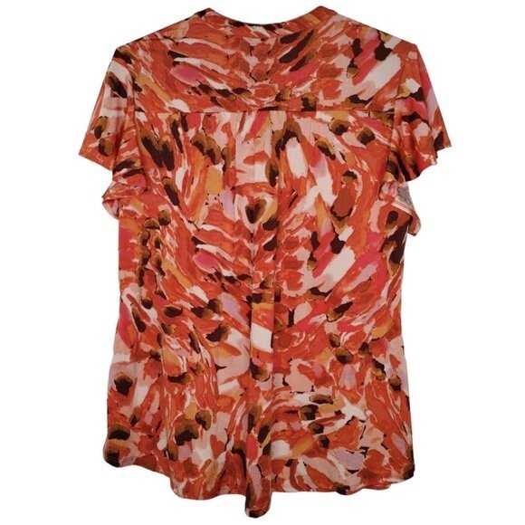 Cocomo Women's Plus Size 2X Orange Multicolor Pintuck Short Flutter Sleeve Top - Picture 2 of 6